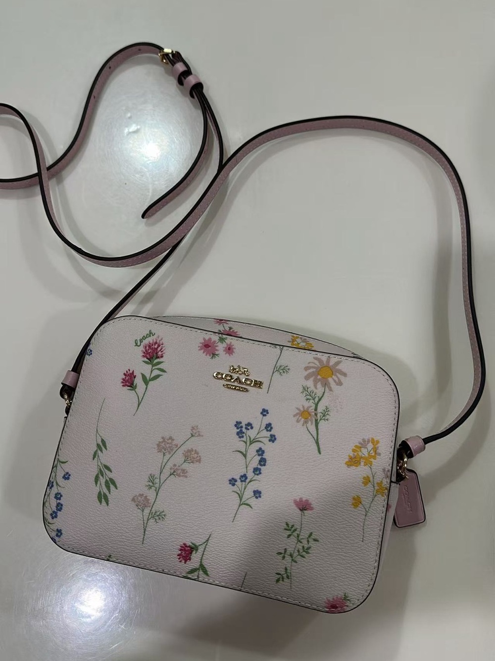 COACH Pink Floral Leather Crossbody with Gold Logo